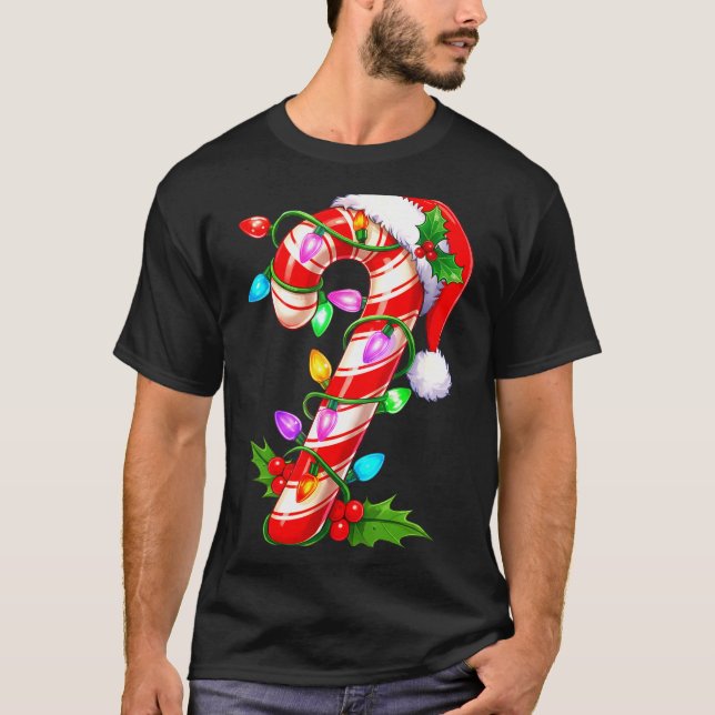 Camiseta Red &amp; White Candy Cane Crew Christmas Santa Ha (Anverso)