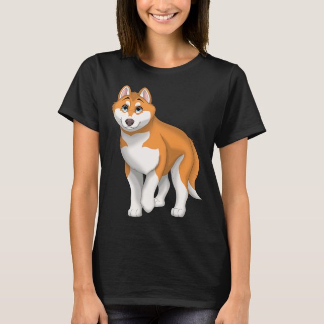 Camiseta Red and White Siberian Husky Dog with Blue Eyes (Anverso)