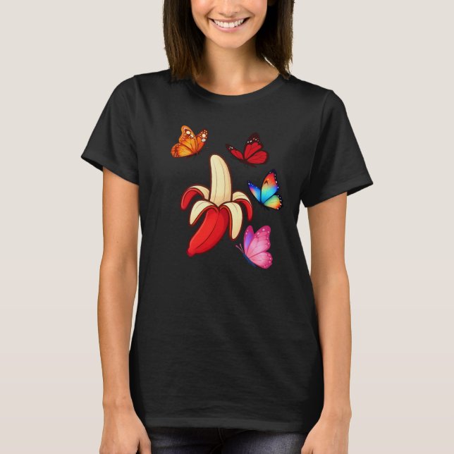 Camiseta Red Banana Surrounded by Colorful Butterflies (Anverso)