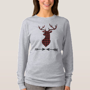 Camiseta Red Black Buffalo Plaid Deer
