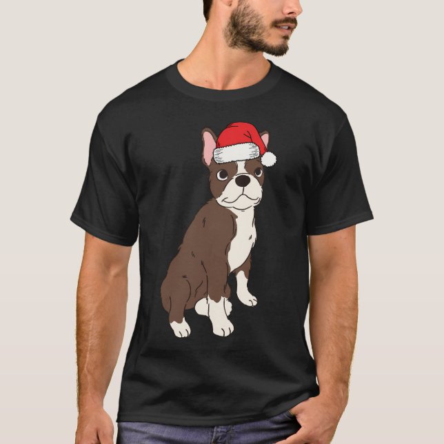 Camiseta Red Brown Boston Terrier Navidades Santa Seal Bost (Anverso)
