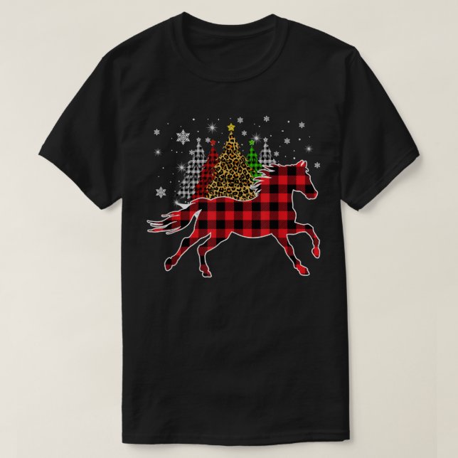 Camiseta Red Buffalo Plaid Horse Tree Leopard print Christm (Diseño del anverso)