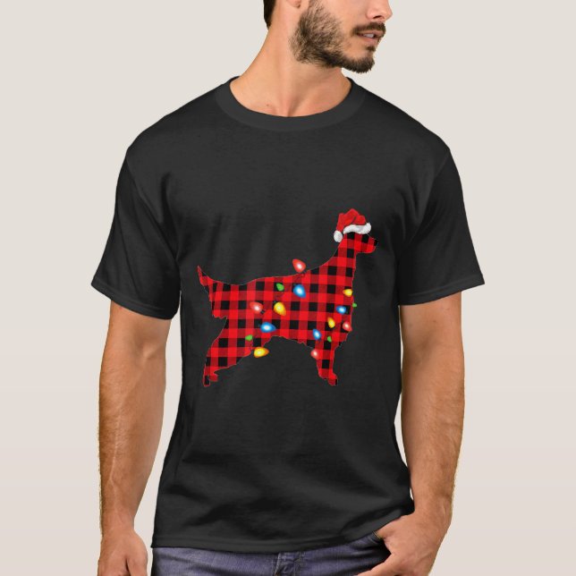 Camiseta Red Buffalo Plaid Santa Irish Setter Dog Christmas (Anverso)
