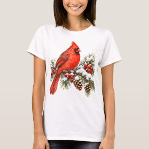 Camiseta Red Cardinal on Snowy Pine Winter T-Shirt
