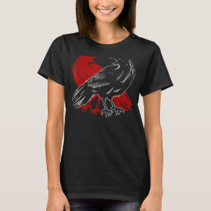Camiseta Red Crow Creepy Forest Animal Gothic Bird Black Ra
