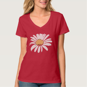 Camiseta Red Daisy Floral V-Neck