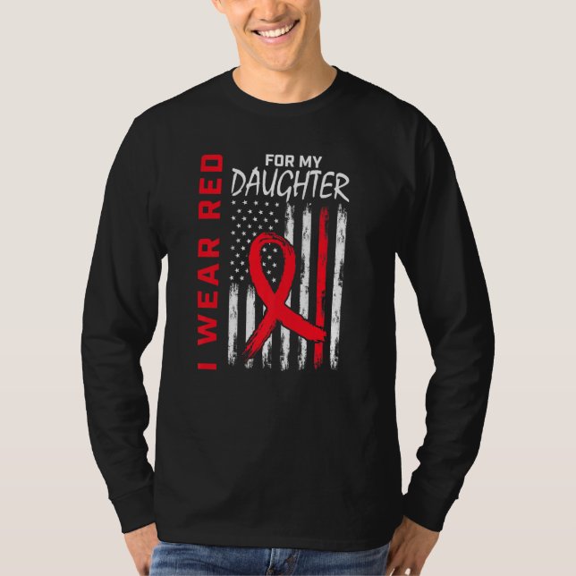 Camiseta Red Daughter Heart Disease Awareness US Flag Match (Anverso)