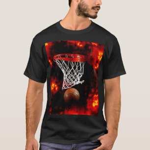 Camiseta Red de baloncesto, bola y llamas