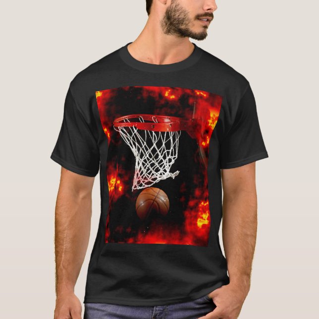 Camiseta Red de baloncesto, bola y llamas (Anverso)