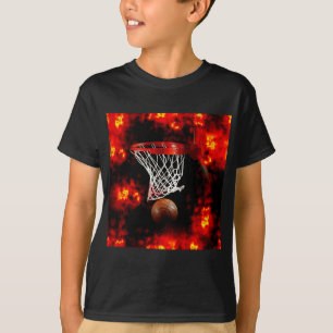Camiseta Red de baloncesto, bola y llamas