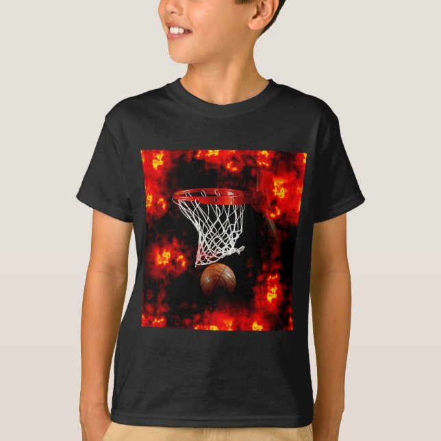 Camiseta Red de baloncesto, bola y llamas (Anverso)