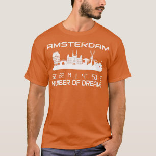 Camiseta Red de Skyline de Amsterdam GPS Coordenadas Ciudad
