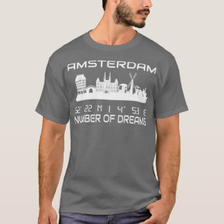 Camiseta Red de Skyline de Amsterdam GPS Coordenadas Ciudad