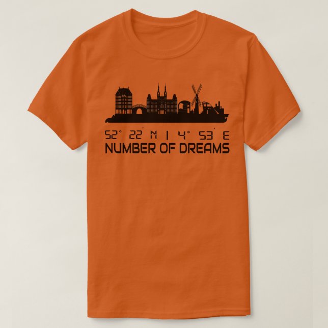 Camiseta Red de Skyline de Amsterdam GPS Coordenadas Ciudad (Diseño del anverso)