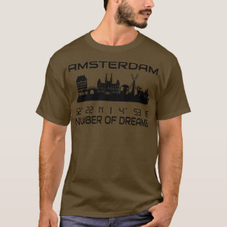 Camiseta Red de Skyline de Amsterdam GPS Coordenadas Ciudad