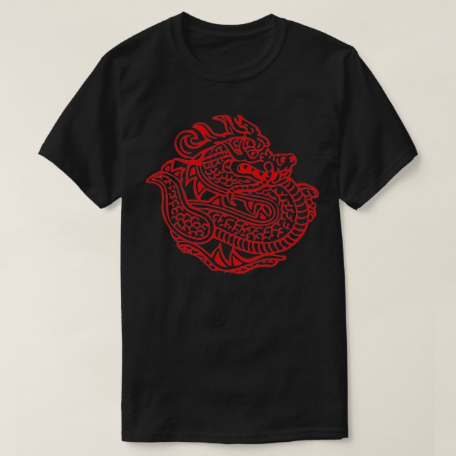 Camiseta Red Dragon, Chinese dragon stamp,simple dragon gra (Diseño del anverso)