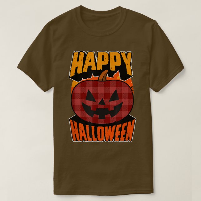 Camiseta Red Flannel Plaid Happy Halloween Fiesta Jack O La (Diseño del anverso)