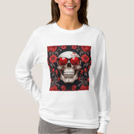 Camiseta Red Floral 3D Cráneo Muerto llevando gafas de sol