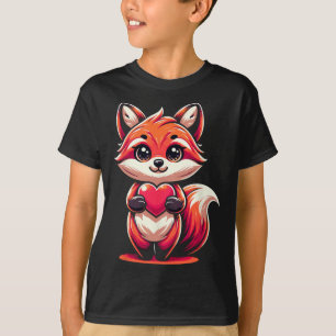Camiseta Red Fox Holding Heart El día de San Valentín Cute