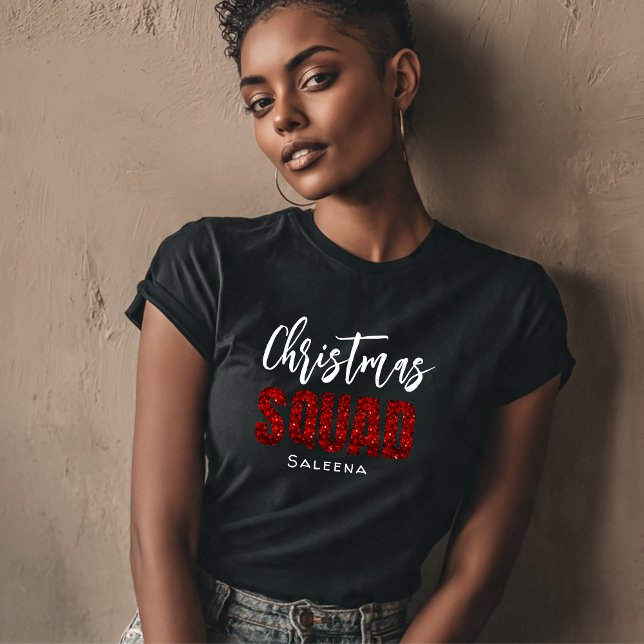Camiseta Red Glittery  Christmas Squad Name  (Subido por el creador)