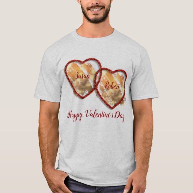 Camiseta Red Gold Heart Moderno Feliz Día de San Valentín H (Anverso)