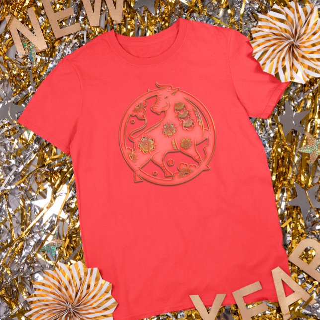 Camiseta Red Gold Lunar New Year Ox Chinese Zodiac (Subido por el creador)
