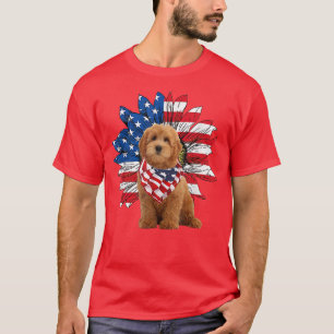 Camiseta Red Goldendoodle Sunflower Bandera Estadounidense 