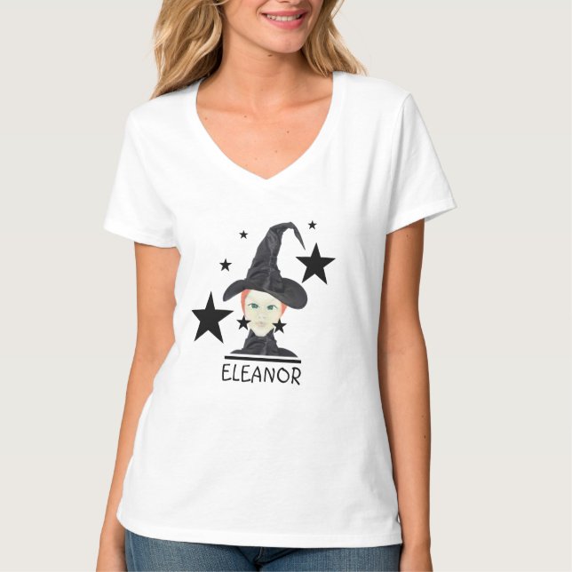 Camiseta Red Hair Green-eyed Witch with Black Stars (Anverso)
