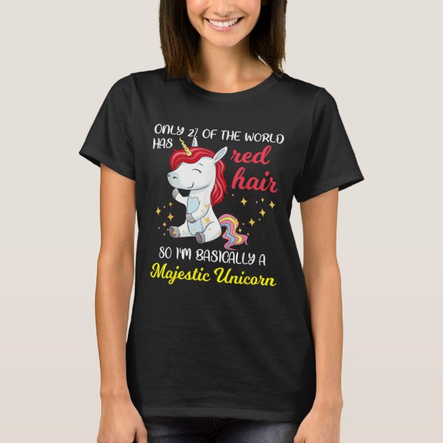 Camiseta Red Hair Majestic Unicorn Funny Ginger Head Pride  (Anverso)