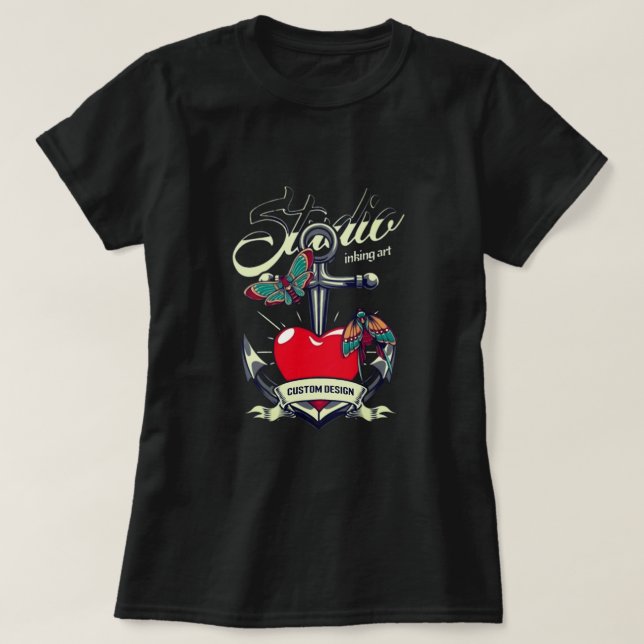 Camiseta Red Heart & Butterflies Studio Inking Art (Diseño del anverso)