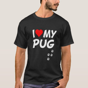 Camiseta Red Heart Dog Paw I Love My Pug