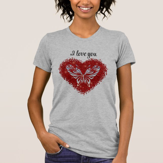 Camiseta Red heart glitter butterfly (Anverso)