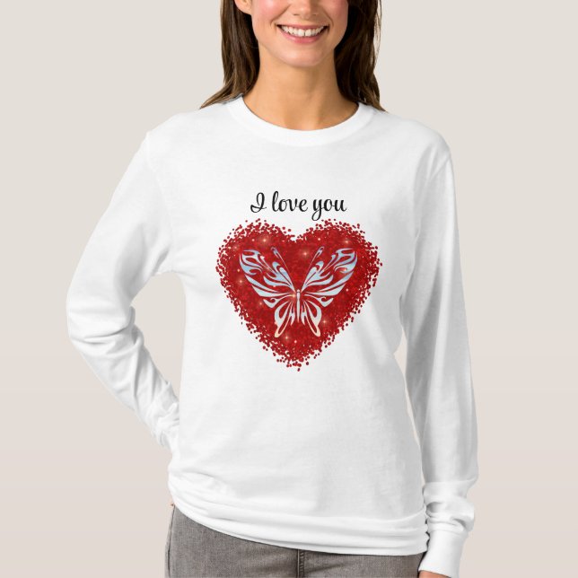 Camiseta Red heart glitter butterfly (Anverso)