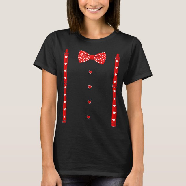 Camiseta Red Hearts Bow Tie Suspenders Valentines Day Costu (Anverso)