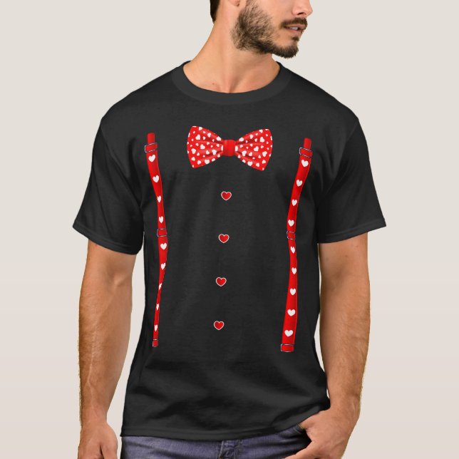 Camiseta Red Hearts Bow Tie Suspenders Valentines Day Costu (Anverso)