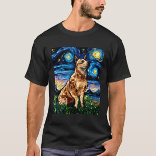 Camiseta Red Heeler Starry Night Cattle Dog Colorous Art By