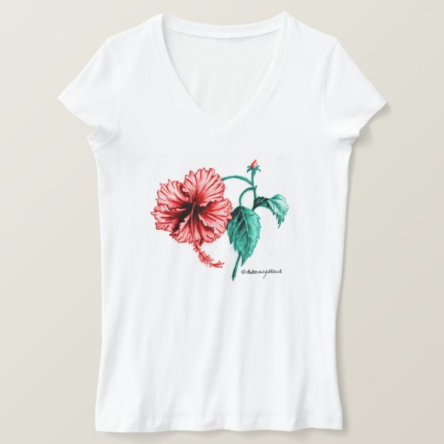 Camiseta Red Hibiscus V-Neck para mujeres (Anverso del diseño)