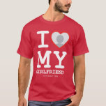 Camiseta Red I Love My Girlfriend Photo T-Shirt<br><div class="desc">Crea tu propia camiseta roja I love my Girlfriend Photo T-Shirt con esta moderna y divertida plantilla de camisa que incluye una fresca tipografía de serif y una foto de novia en un enorme corazón rojo. Añade tu propia foto, tu nombre o cualquier texto personalizado. El diseño de la camiseta...</div>