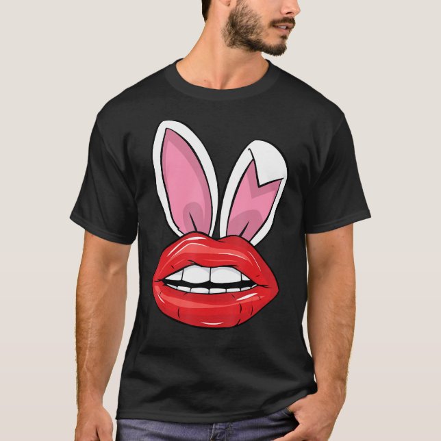 Camiseta Red Lips Bunny Ears Easter Day Funny Chicas (Anverso)