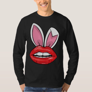 Camiseta Red Lips Bunny Ears Easter Day Funny Chicas
