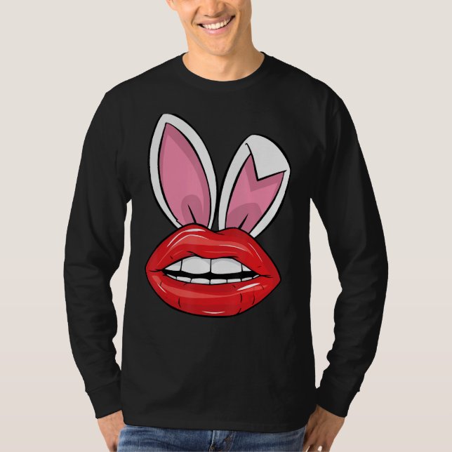 Camiseta Red Lips Bunny Ears Easter Day Funny Chicas (Anverso)