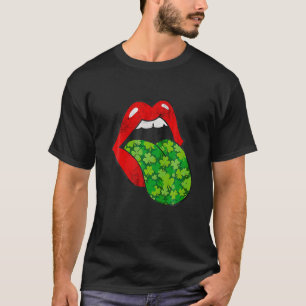 Camiseta Red Lips Shamrock Tongue St Patrick's Day Green Sa