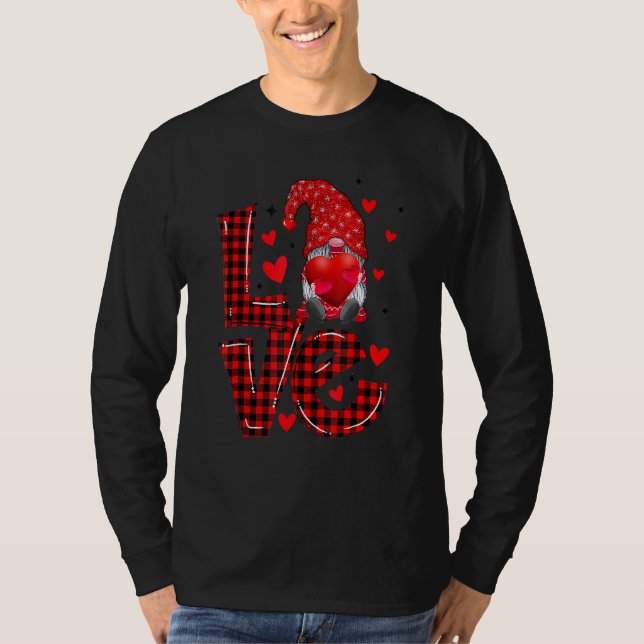 Camiseta Red Love Plaid Cute Gnomes Heart Men Women Valenti (Anverso)