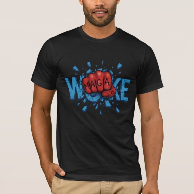 CAMISETA RED MAGA 28 FIST PUNCHES THROUGH WOKE (Anverso)