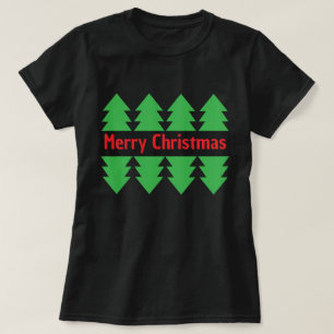 Camiseta Red Merry Christmas Simple Green Tree Design Black