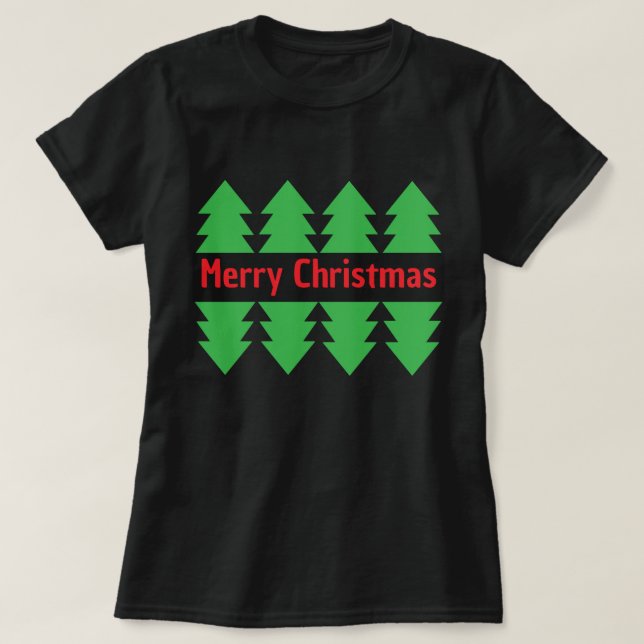 Camiseta Red Merry Christmas Simple Green Tree Design Black (Diseño del anverso)