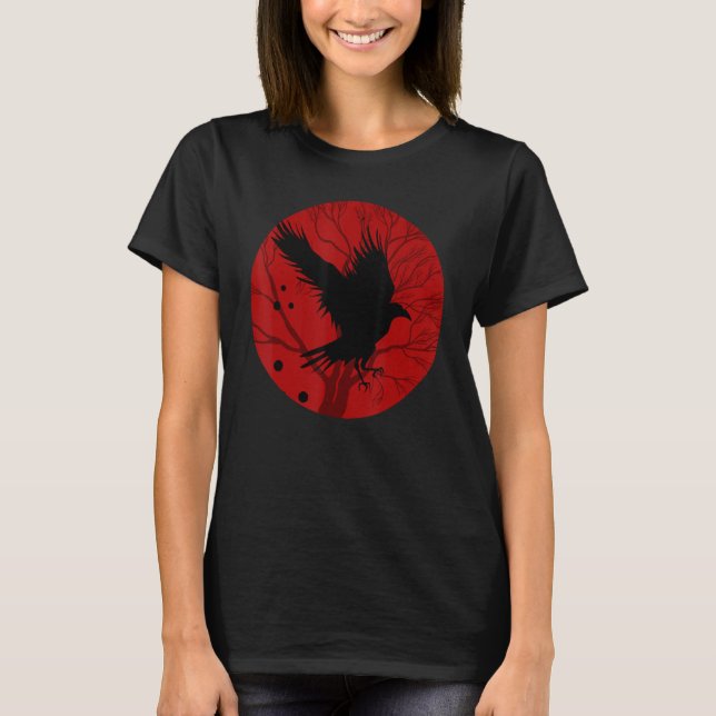 Camiseta Red Moon Creepy Crow Bird Gothic Forest Animal Rav (Anverso)