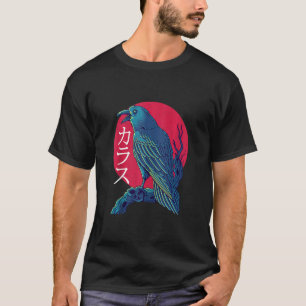 Camiseta Red Moon Raven Black Crow Bird Japonesa Gótica Nor