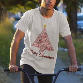 Camiseta Red Mtb Bicycle Christmas Tree Feliz Navidad