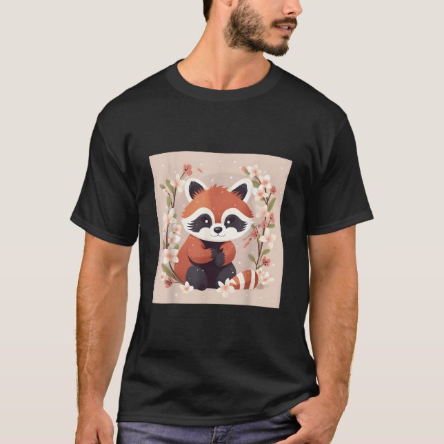 Camiseta Red Panda And Cherry Blossom Illustration Sweet Wa (Anverso)